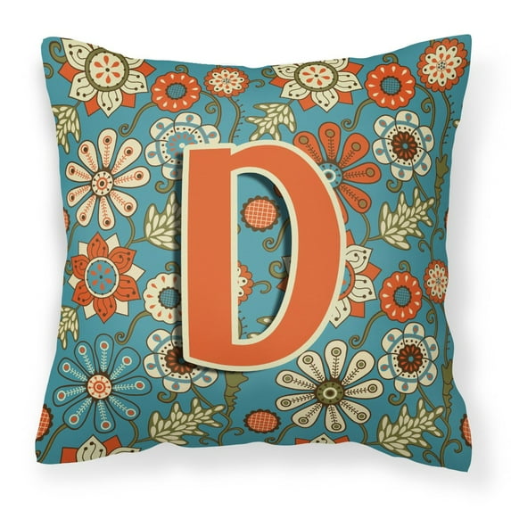 Carolines Treasures CJ2012-DPW1414 Letter D Flowers Retro Blue Canvas Fabric Decorative Pillow  14Hx14W multicolor