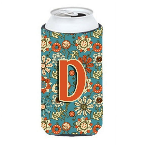 Carolines Treasures CJ2012-DTBC Letter D Flowers Retro Blue Tall Boy Beverage Insulator Hugger Tall Boy multicolor