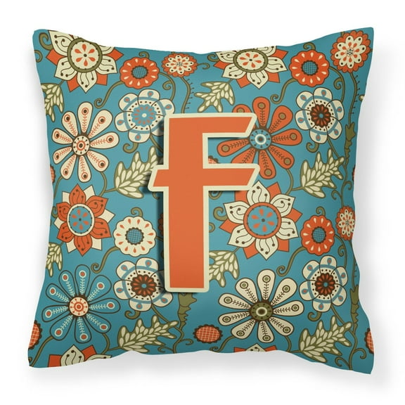 Carolines Treasures CJ2012-FPW1414 Letter F Flowers Retro Blue Canvas Fabric Decorative Pillow 14Hx14W multicolor