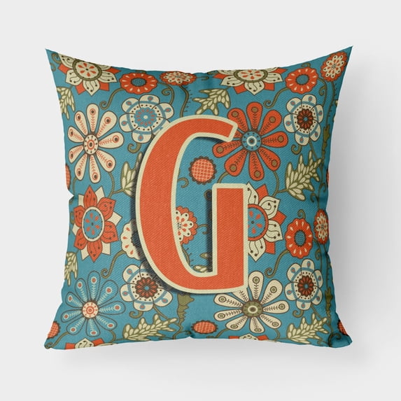 Carolines Treasures CJ2012-GPW1818 Letter G Flowers Retro Blue Canvas Fabric Decorative Pillow 18H x18W multicolor