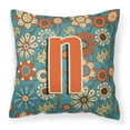 thumbnail image 1 of Carolines Treasures CJ2012-NPW1414 Letter N Flowers Retro Blue Canvas Fabric Decorative Pillow  14Hx14W multicolor, 1 of 4