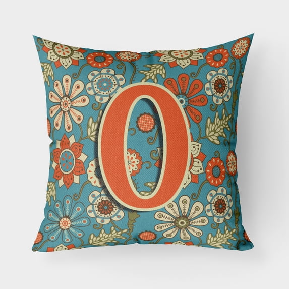 Carolines Treasures CJ2012-OPW1818 Letter O Flowers Retro Blue Canvas Fabric Decorative Pillow 18H x18W multicolor