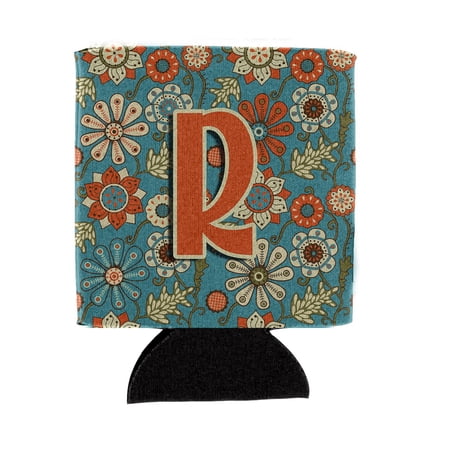 Carolines Treasures CJ2012-RCC Letter R Flowers Retro Blue Can or Bottle Hugger Can Hugger multicolor