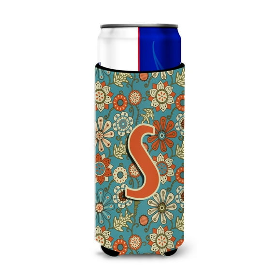 Carolines Treasures CJ2012-SMUK Letter S Flowers Retro Blue Ultra Beverage Insulators for slim cans Slim Can multicolor
