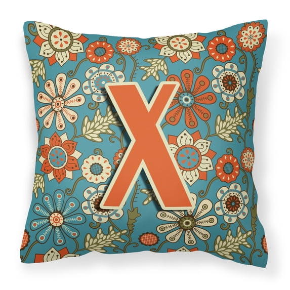 Carolines Treasures CJ2012-XPW1414 Letter X Flowers Retro Blue Canvas Fabric Decorative Pillow 14Hx14W multicolor