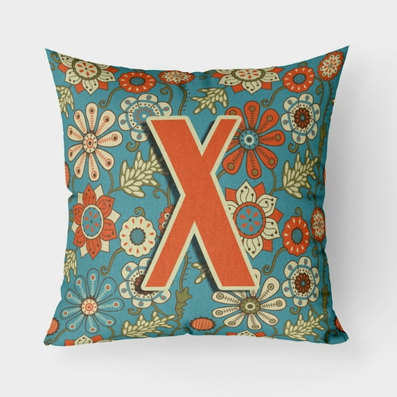 Carolines Treasures CJ2012-XPW1818 Letter X Flowers Retro Blue Canvas Fabric Decorative Pillow 18H x18W multicolor