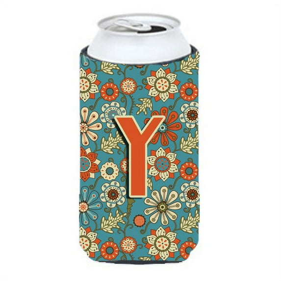 Carolines Treasures CJ2012-YTBC Letter Y Flowers Retro Blue Tall Boy Beverage Insulator Hugger Tall Boy multicolor