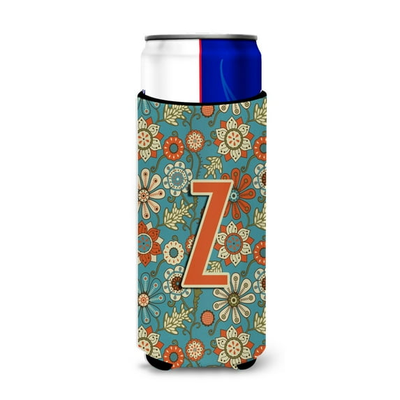 Carolines Treasures CJ2012-ZMUK Letter Z Flowers Retro Blue Ultra Beverage Insulators for slim cans Slim Can multicolor