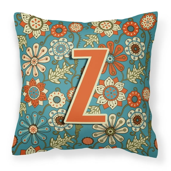 Carolines Treasures CJ2012-ZPW1414 Letter Z Flowers Retro Blue Canvas Fabric Decorative Pillow 14Hx14W multicolor
