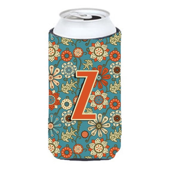 Carolines Treasures CJ2012-ZTBC Letter Z Flowers Retro Blue Tall Boy Beverage Insulator Hugger Tall Boy multicolor