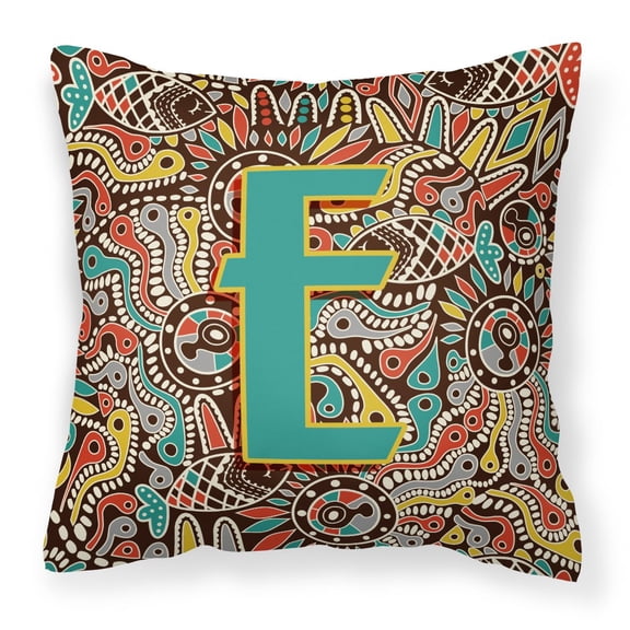Letter E Retro Tribal Alphabet Initial Fabric Decorative Pillow