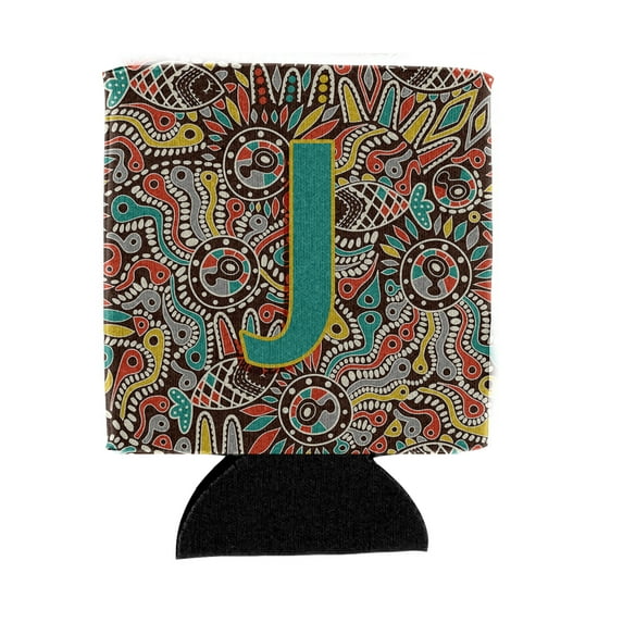 Carolines Treasures CJ2013-JCC Letter J Retro Tribal Alphabet Initial Can or Bottle Hugger  Can Hugger multicolor
