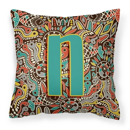Letter N Retro Tribal Alphabet Initial Fabric Decorative Pillow