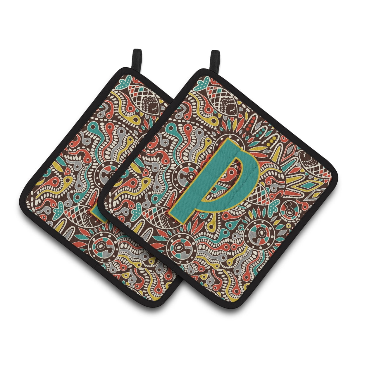 Carolines Treasures CJ2013-PPTHD Letter P Retro Tribal Alphabet Initial Pair of Pot Holders, 7.5HX7.5W, multicolor