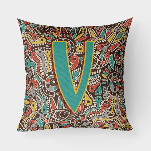 Carolines Treasures CJ2013-VPW1818 Letter V Retro Tribal Alphabet Initial Canvas Fabric Decorative Pillow 18H x18W