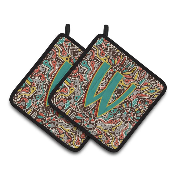 Carolines Treasures CJ2013-WPTHD Letter W Retro Tribal Alphabet Initial Pair of Pot Holders, 7.5HX7.5W, multicolor