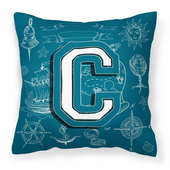 Carolines Treasures CJ2014-CPW1414 Letter C Sea Doodles Initial Alphabet Canvas Fabric Decorative Pillow 14Hx14W