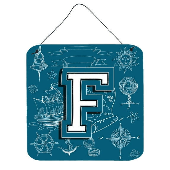 Carolines Treasures CJ2014-FDS66 Letter F Sea Doodles Initial Alphabet Wall or Door Hanging Prints 6HX6W multicolor