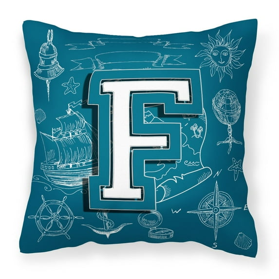 Carolines Treasures CJ2014-FPW1414 Letter F Sea Doodles Initial Alphabet Canvas Fabric Decorative Pillow 14Hx14W