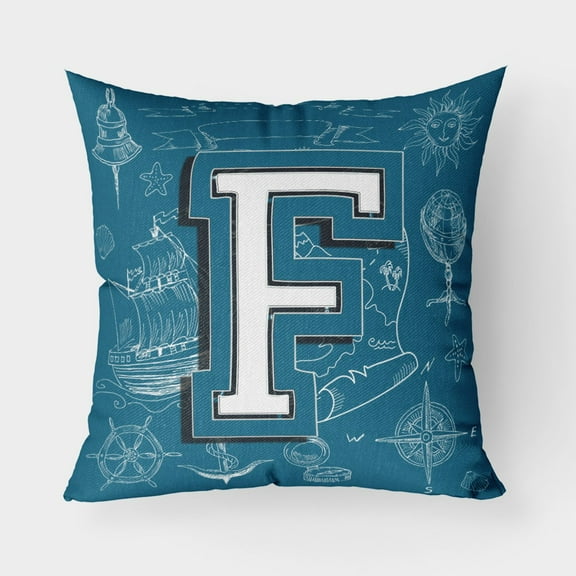 Carolines Treasures CJ2014-FPW1818 Letter F Sea Doodles Initial Alphabet Canvas Fabric Decorative Pillow  18H x18W