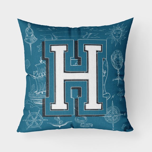 Carolines Treasures CJ2014-HPW1818 Letter H Sea Doodles Initial Alphabet Canvas Fabric Decorative Pillow  18H x18W