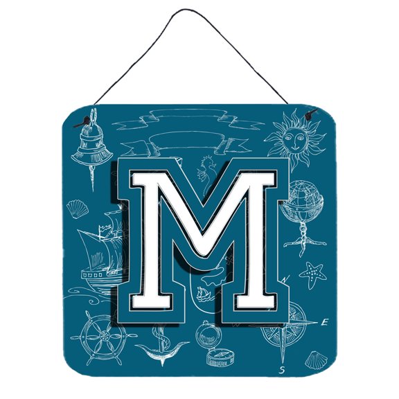 Caroline's Treasures Letter M Sea Doodles Initial with Alphabet Wall or Door Hanging Prints, 6 x 6"