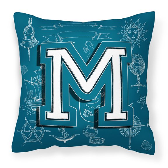Carolines Treasures CJ2014-MPW1414 Letter M Sea Doodles Initial Alphabet Canvas Fabric Decorative Pillow 14Hx14W