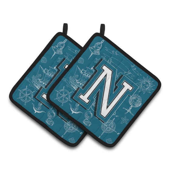 Letter N Sea Doodles Initial Alphabet Pair of Pot Holders