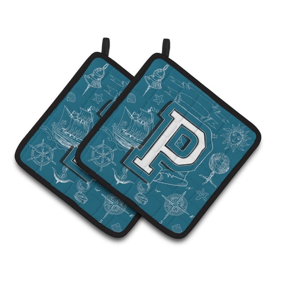Carolines Treasures CJ2014-PPTHD Letter P Sea Doodles Initial Alphabet Pair of Pot Holders, 7.5HX7.5W, multicolor