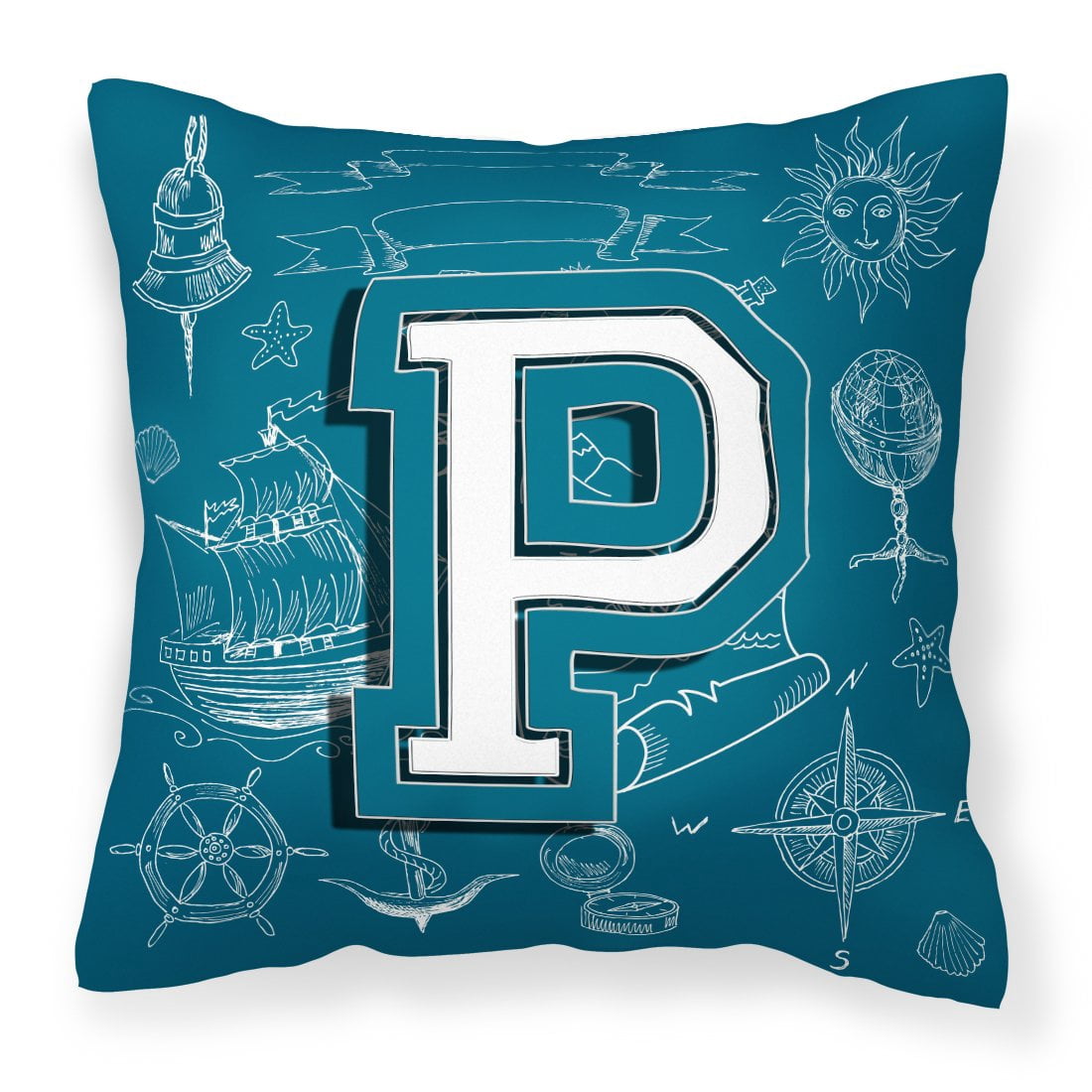 Carolines Treasures CJ2014-PPW1414 Letter P Sea Doodles Initial Alphabet Canvas Fabric Decorative Pillow 14Hx14W