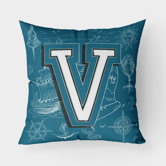 Carolines Treasures CJ2014-VPW1818 Letter V Sea Doodles Initial Alphabet Canvas Fabric Decorative Pillow  18H x18W