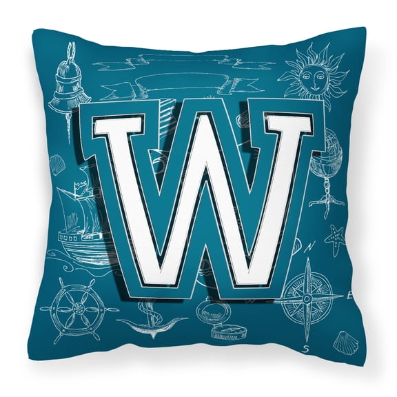 Carolines Treasures CJ2014-WPW1414 Letter W Sea Doodles Initial Alphabet Canvas Fabric Decorative Pillow  14Hx14W
