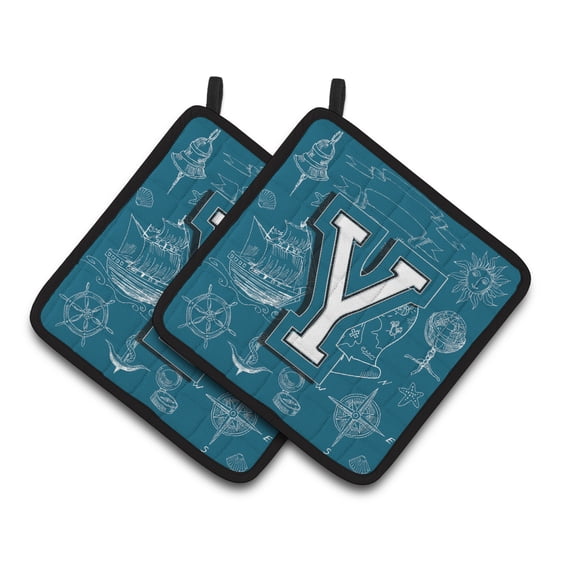 Carolines Treasures CJ2014-YPTHD Letter Y Sea Doodles Initial Alphabet Pair of Pot Holders, 7.5HX7.5W, multicolor