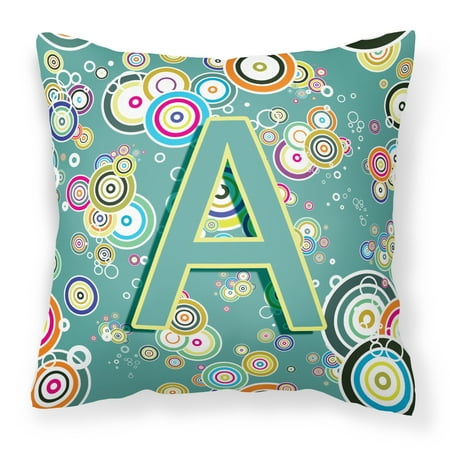 Carolines Treasures CJ2015-APW1414 Letter A Circle Circle Teal Initial Alphabet Canvas Fabric Decorative Pillow 14Hx14W