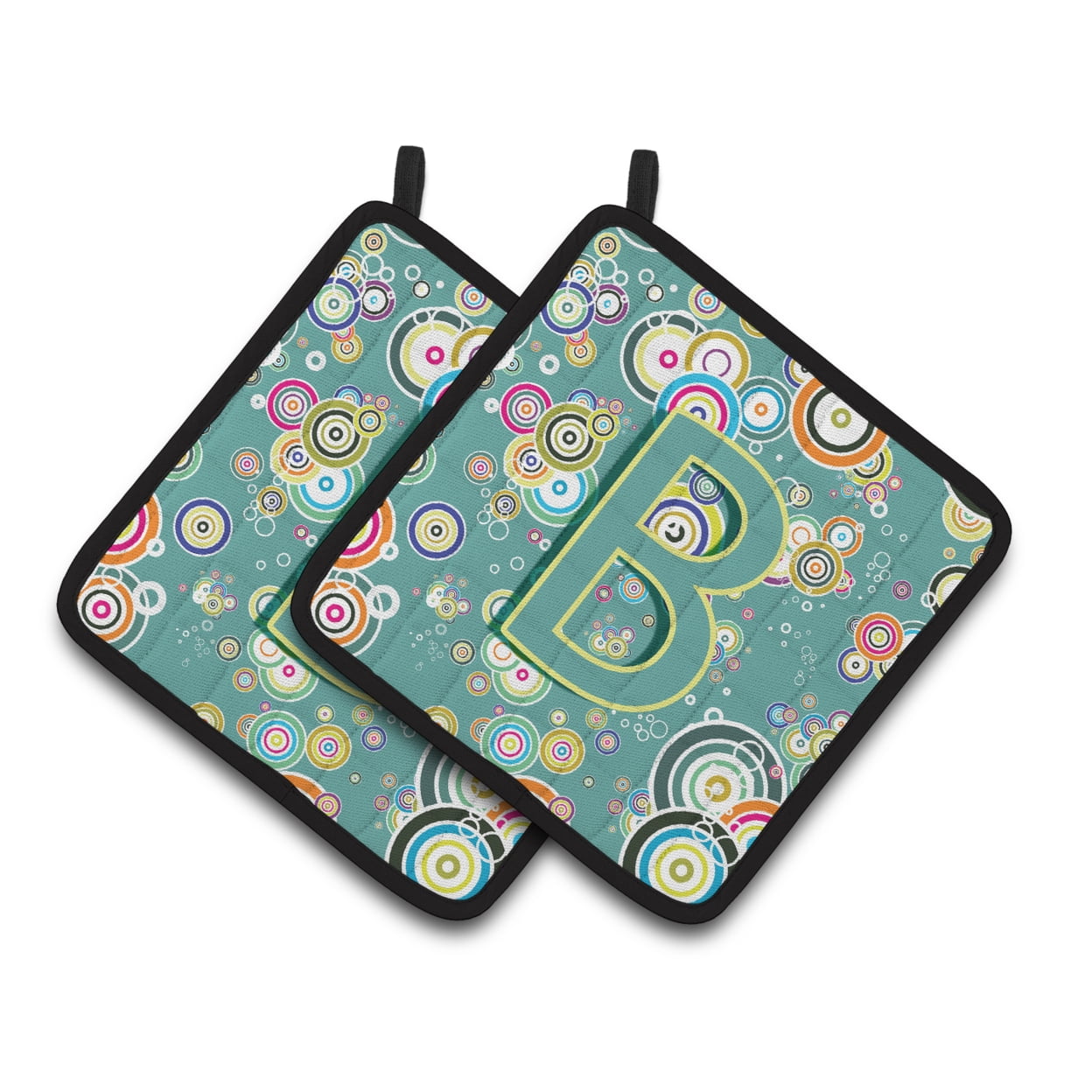 Carolines Treasures CJ2015-BPTHD Letter B Circle Circle Teal Initial Alphabet Pair of Pot Holders, 7.5HX7.5W, multicolor
