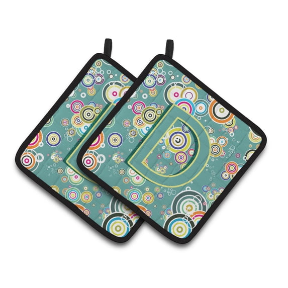 Carolines Treasures CJ2015-DPTHD Letter D Circle Circle Teal Initial Alphabet Pair of Pot Holders, 7.5HX7.5W, multicolor