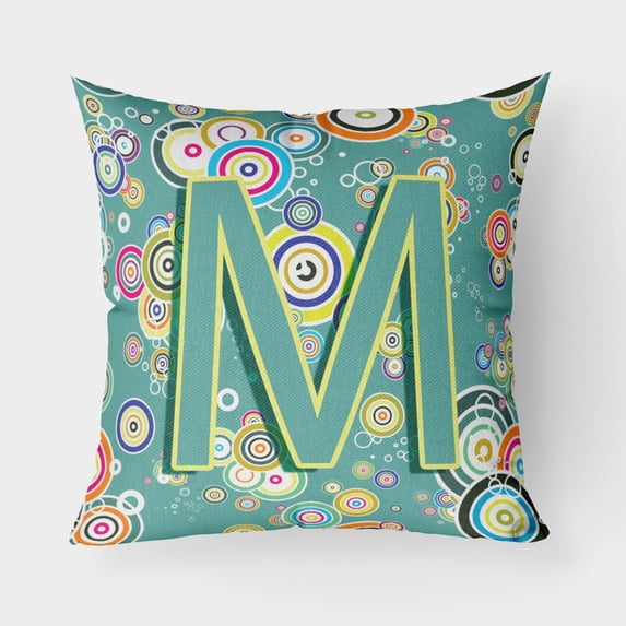 Carolines Treasures CJ2015-MPW1818 Letter M Circle Circle Teal Initial Alphabet Canvas Fabric Decorative Pillow 18H