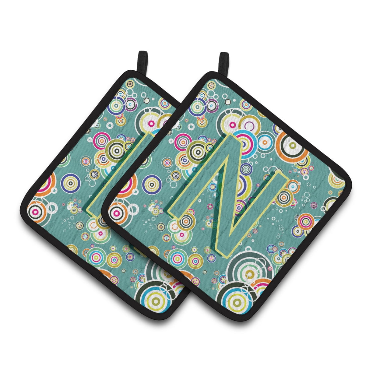 Carolines Treasures CJ2015-NPTHD Letter N Circle Circle Teal Initial Alphabet Pair of Pot Holders, 7.5HX7.5W, multicolor