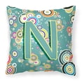 thumbnail image 1 of Carolines Treasures CJ2015-NPW1414 Letter N Circle Circle Teal Initial Alphabet Canvas Fabric Decorative Pillow  14Hx14W, 1 of 4