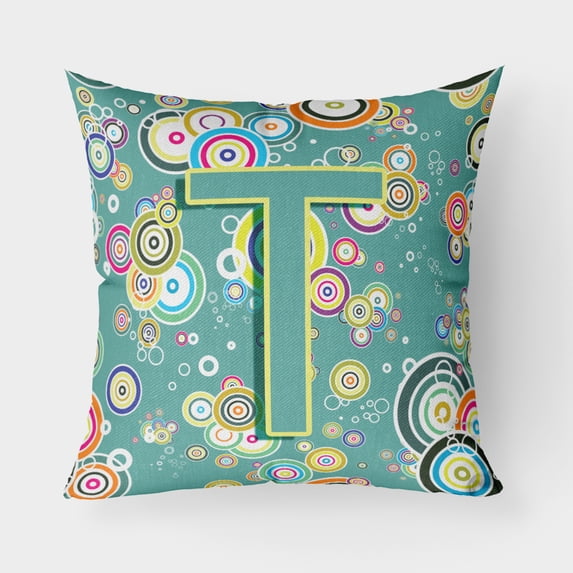 Carolines Treasures CJ2015-TPW1818 Letter T Circle Circle Teal Initial Alphabet Canvas Fabric Decorative Pillow 18H