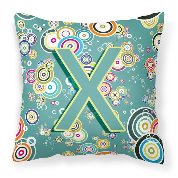 Carolines Treasures CJ2015-XPW1414 Letter X Circle Circle Teal Initial Alphabet Canvas Fabric Decorative Pillow 14Hx14W
