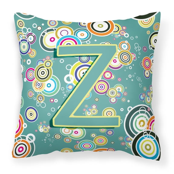 Letter Z Circle Circle Teal Initial Alphabet Fabric Decorative Pillow
