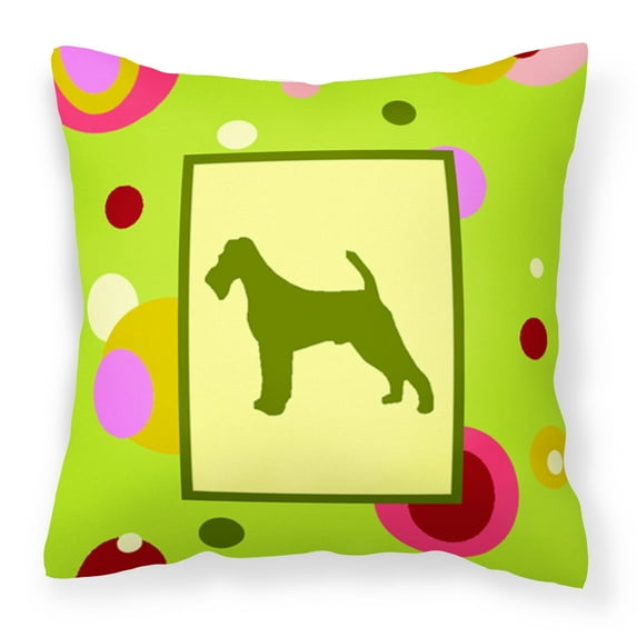 Carolines Treasures CK1039PW1414 Lime Green Dots Irish Terrier Fabric Decorative Pillow 14Hx14W multicolor