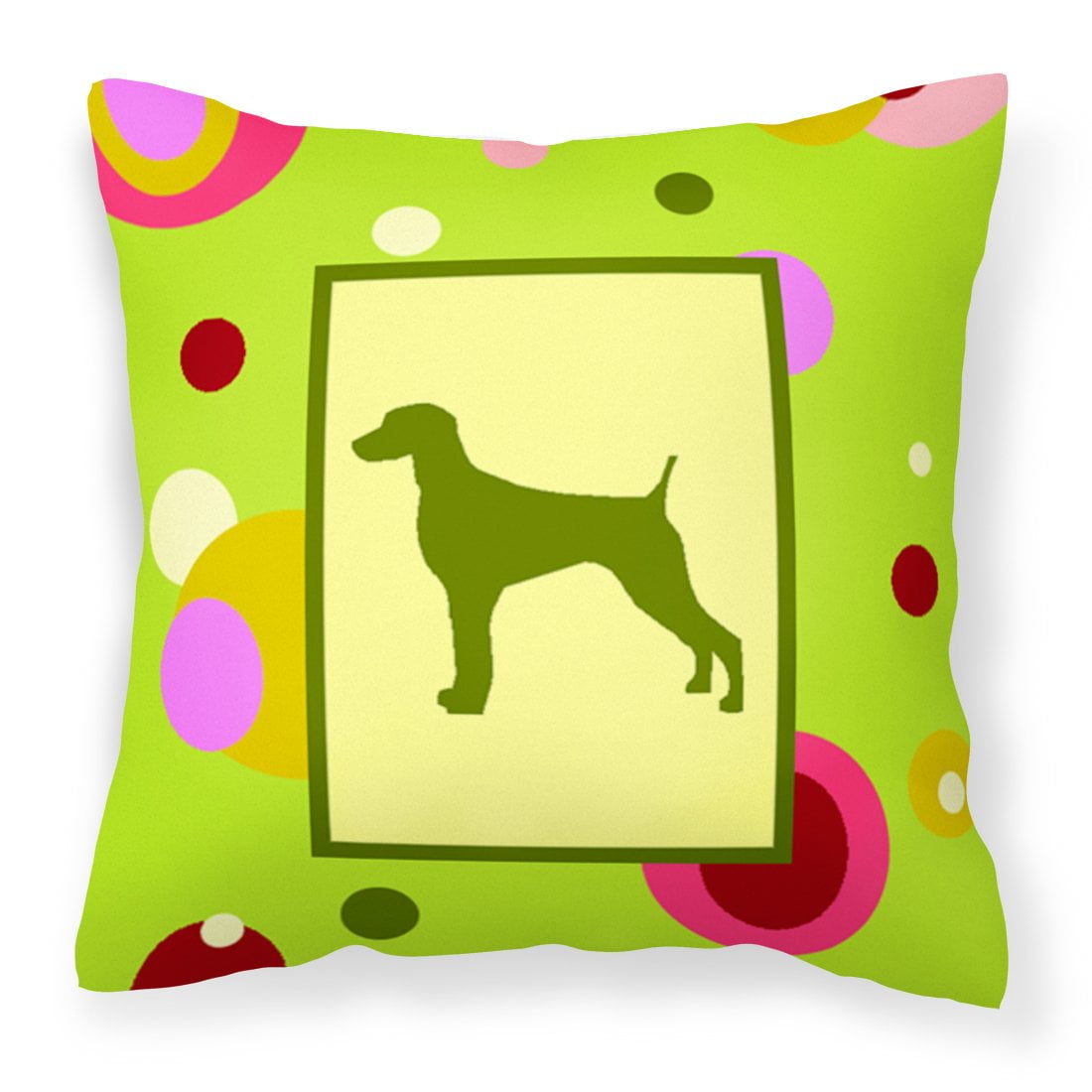 Carolines Treasures CK1063PW1414 Lime Green Dots Weimaraner Fabric Decorative Pillow 14Hx14W multicolor