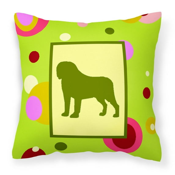Carolines Treasures CK1092PW1414 Lime Green Dots Saint Bernard Fabric Decorative Pillow 14Hx14W multicolor