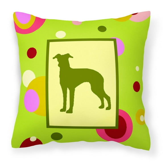 Carolines Treasures CK1102PW1414 Lime Green Dots Italian Greyhound Fabric Decorative Pillow 14Hx14W multicolor