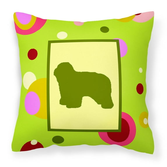 Carolines Treasures CK1144PW1414 Lime Green Dots Polish Lowland Sheepdog Fabric Decorative Pillow 14Hx14W multicolor