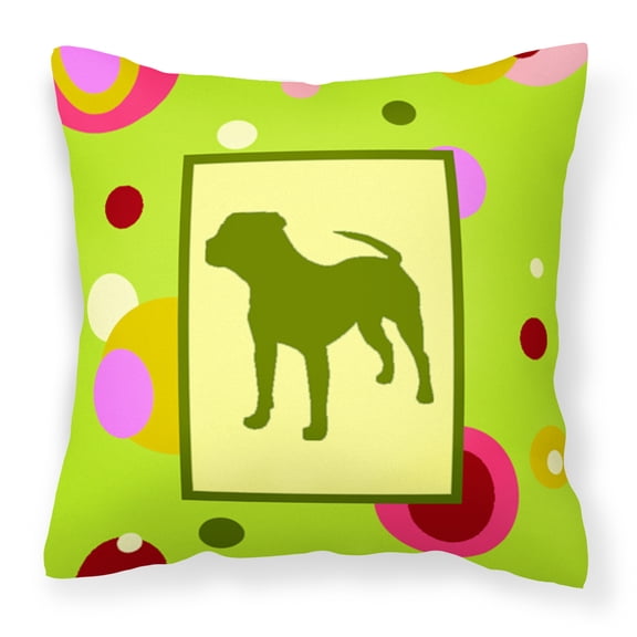 Carolines Treasures CK1153PW1414 Lime Green Dots Pit Bull Fabric Decorative Pillow  14Hx14W multicolor