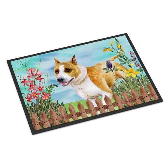 Carolines Treasures CK1206MAT American Staffordshire Spring Door Mat Indoor Rug or Outdoor Welcome Mat 18x27 Doormat