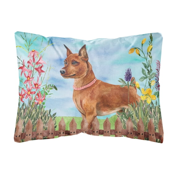 Carolines Treasures CK1218PW1216 Miniature Pinscher Spring Canvas Fabric Decorative Pillow 12H x16W multicolor